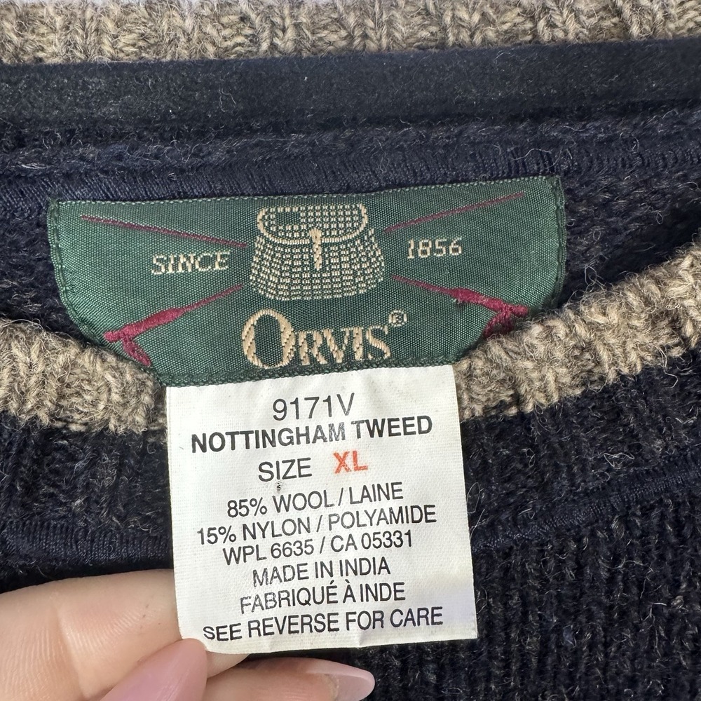 VTG Orvis Sweater Mens XL Blue Wool Crewneck Fisherman Knit Multicolor USA Made - Picture 2 of 8